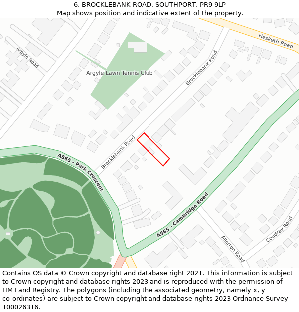 6, BROCKLEBANK ROAD, SOUTHPORT, PR9 9LP: Location map and indicative extent of plot