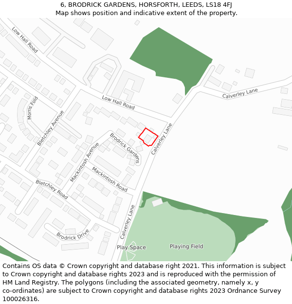 6, BRODRICK GARDENS, HORSFORTH, LEEDS, LS18 4FJ: Location map and indicative extent of plot