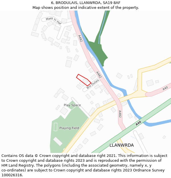 6, BRODULAIS, LLANWRDA, SA19 8AF: Location map and indicative extent of plot