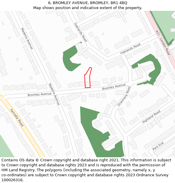 6, BROMLEY AVENUE, BROMLEY, BR1 4BQ: Location map and indicative extent of plot