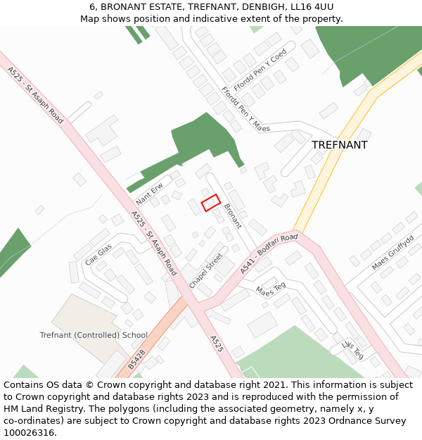 6, BRONANT ESTATE, TREFNANT, DENBIGH, LL16 4UU: Location map and indicative extent of plot