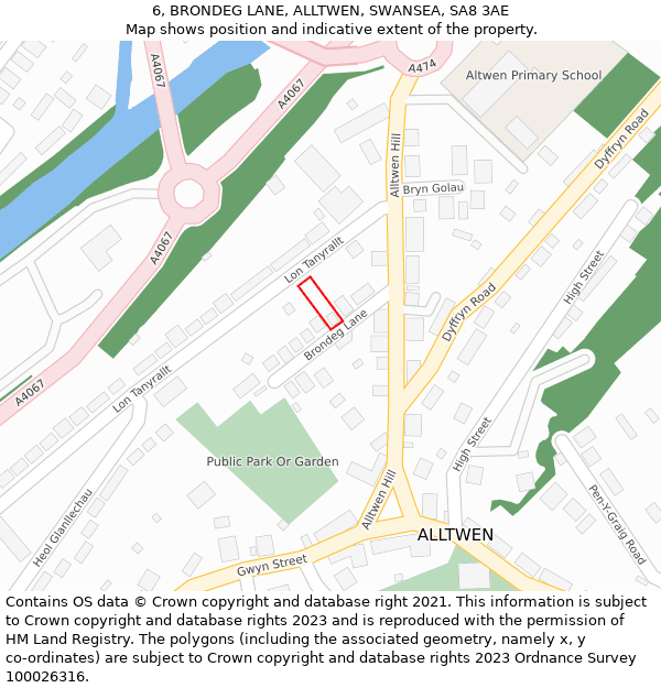 6, BRONDEG LANE, ALLTWEN, SWANSEA, SA8 3AE: Location map and indicative extent of plot