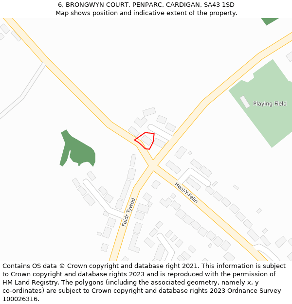 6, BRONGWYN COURT, PENPARC, CARDIGAN, SA43 1SD: Location map and indicative extent of plot