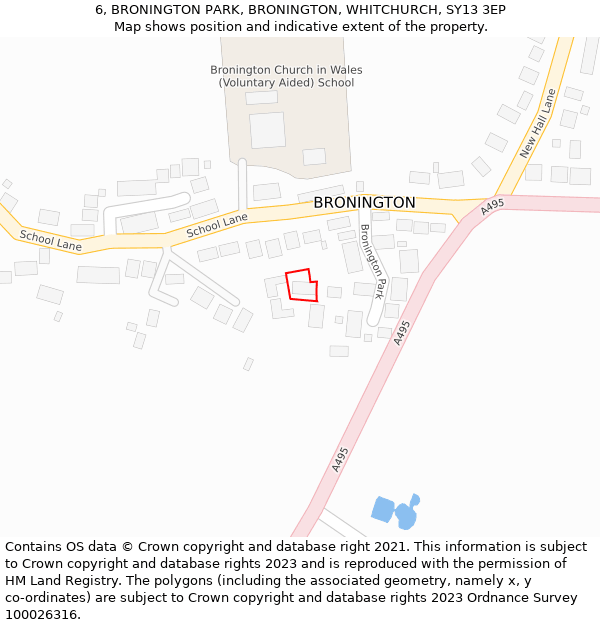 6, BRONINGTON PARK, BRONINGTON, WHITCHURCH, SY13 3EP: Location map and indicative extent of plot