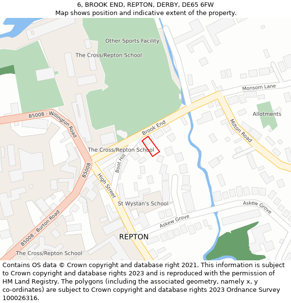 6, BROOK END, REPTON, DERBY, DE65 6FW: Location map and indicative extent of plot