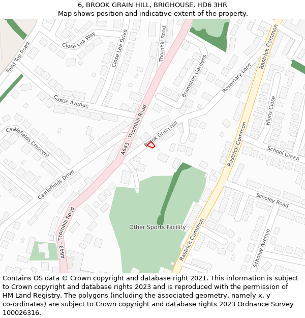 6, BROOK GRAIN HILL, BRIGHOUSE, HD6 3HR: Location map and indicative extent of plot