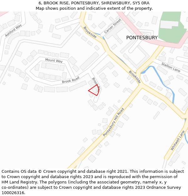 6, BROOK RISE, PONTESBURY, SHREWSBURY, SY5 0RA: Location map and indicative extent of plot