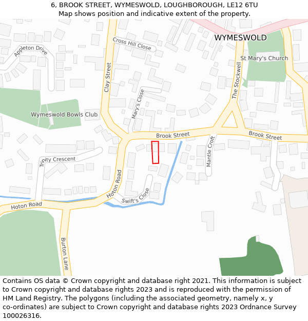 6, BROOK STREET, WYMESWOLD, LOUGHBOROUGH, LE12 6TU: Location map and indicative extent of plot