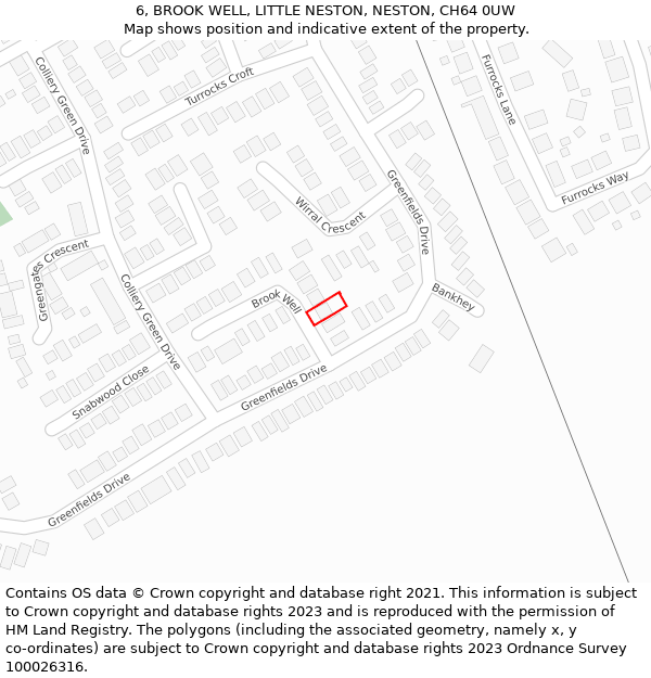 6, BROOK WELL, LITTLE NESTON, NESTON, CH64 0UW: Location map and indicative extent of plot