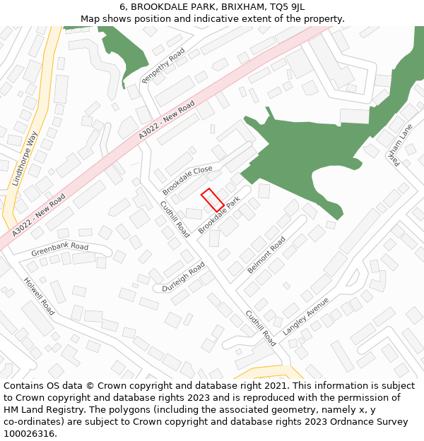 6, BROOKDALE PARK, BRIXHAM, TQ5 9JL: Location map and indicative extent of plot