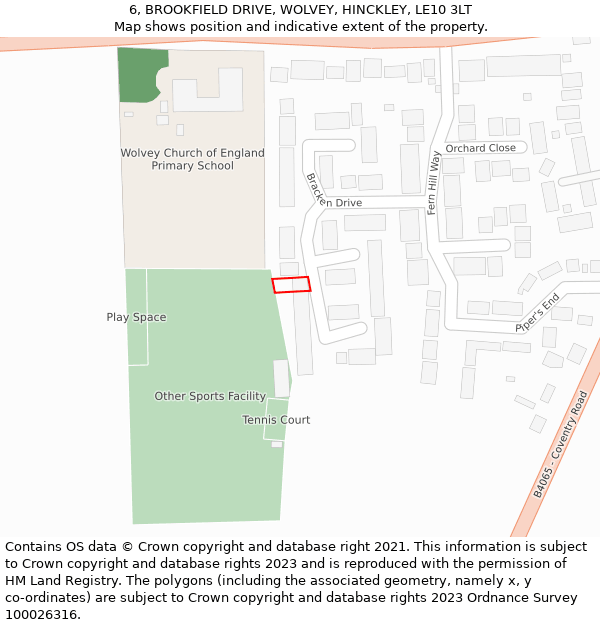 6, BROOKFIELD DRIVE, WOLVEY, HINCKLEY, LE10 3LT: Location map and indicative extent of plot