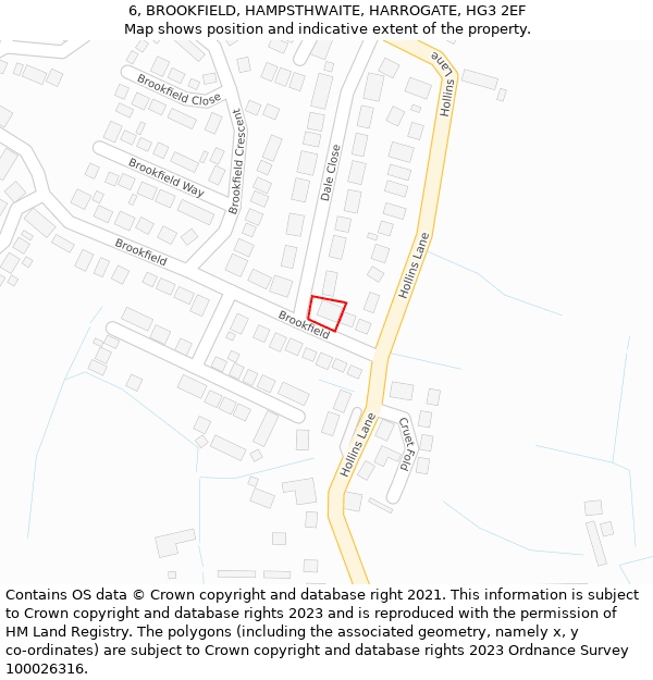 6, BROOKFIELD, HAMPSTHWAITE, HARROGATE, HG3 2EF: Location map and indicative extent of plot