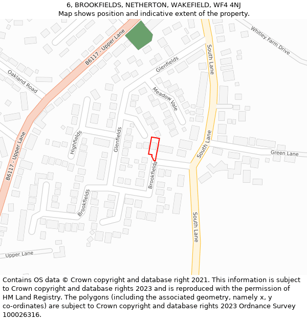 6, BROOKFIELDS, NETHERTON, WAKEFIELD, WF4 4NJ: Location map and indicative extent of plot