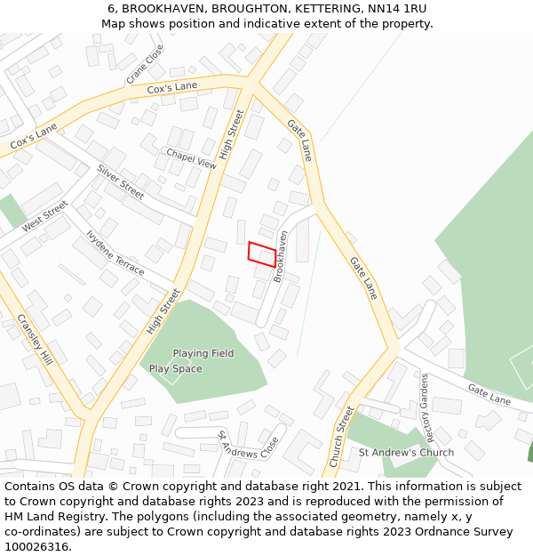 6, BROOKHAVEN, BROUGHTON, KETTERING, NN14 1RU: Location map and indicative extent of plot