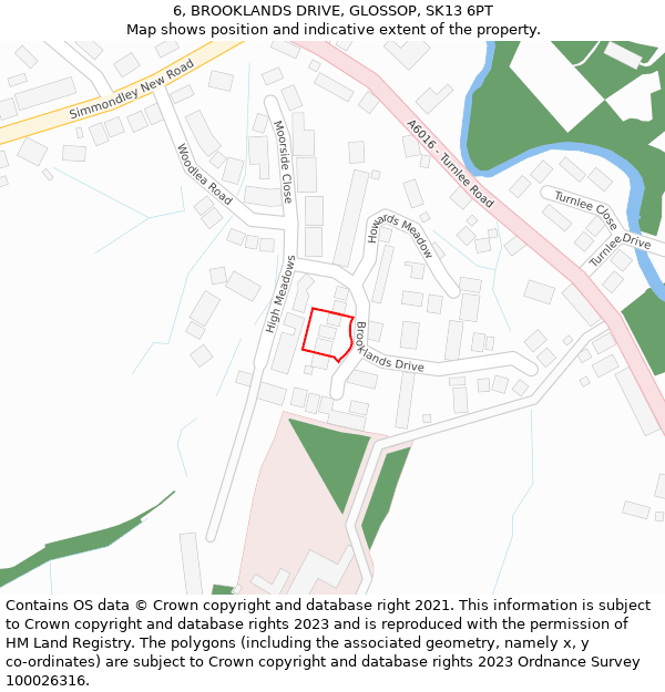 6, BROOKLANDS DRIVE, GLOSSOP, SK13 6PT: Location map and indicative extent of plot