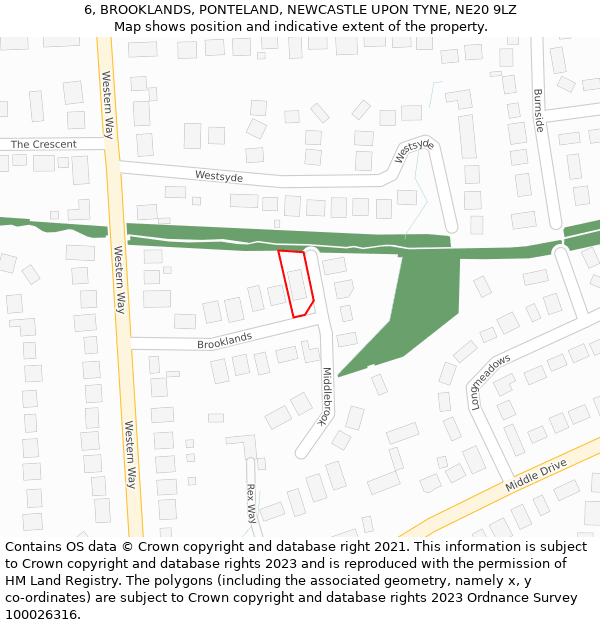 6, BROOKLANDS, PONTELAND, NEWCASTLE UPON TYNE, NE20 9LZ: Location map and indicative extent of plot