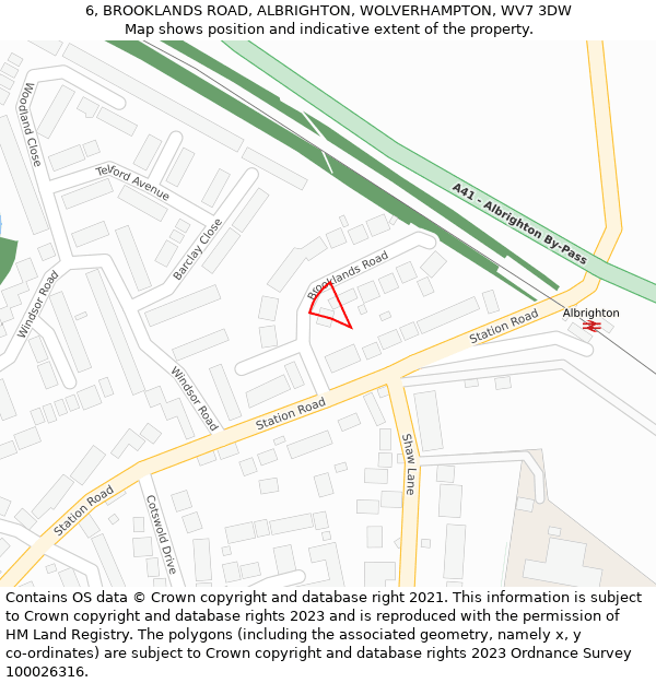 6, BROOKLANDS ROAD, ALBRIGHTON, WOLVERHAMPTON, WV7 3DW: Location map and indicative extent of plot