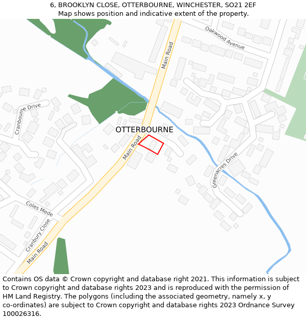 6, BROOKLYN CLOSE, OTTERBOURNE, WINCHESTER, SO21 2EF: Location map and indicative extent of plot