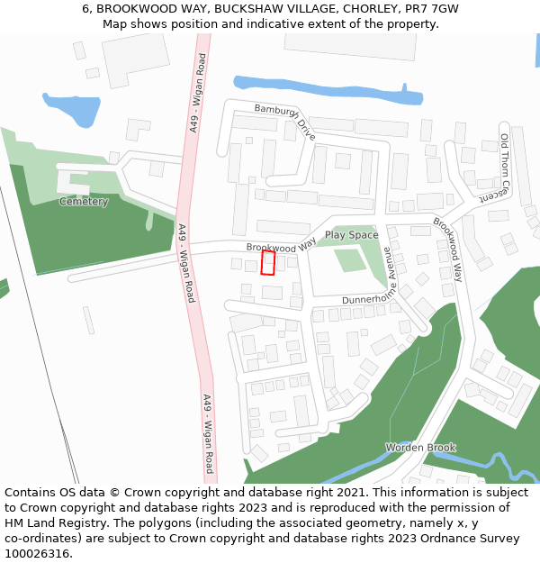 6, BROOKWOOD WAY, BUCKSHAW VILLAGE, CHORLEY, PR7 7GW: Location map and indicative extent of plot