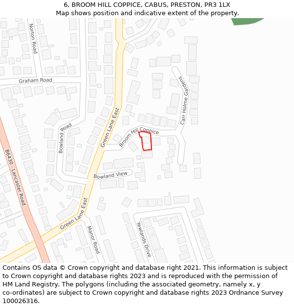 6, BROOM HILL COPPICE, CABUS, PRESTON, PR3 1LX: Location map and indicative extent of plot
