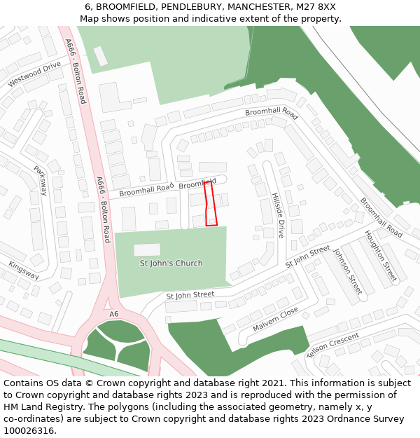 6, BROOMFIELD, PENDLEBURY, MANCHESTER, M27 8XX: Location map and indicative extent of plot