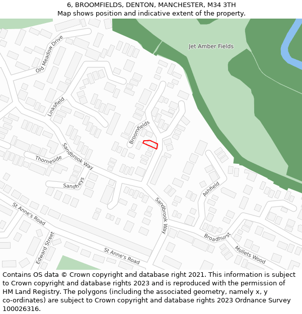 6, BROOMFIELDS, DENTON, MANCHESTER, M34 3TH: Location map and indicative extent of plot