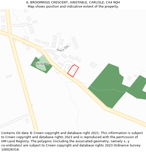 6, BROOMRIGG CRESCENT, AINSTABLE, CARLISLE, CA4 9QH: Location map and indicative extent of plot