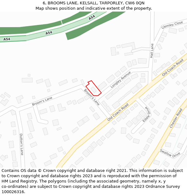 6, BROOMS LANE, KELSALL, TARPORLEY, CW6 0QN: Location map and indicative extent of plot