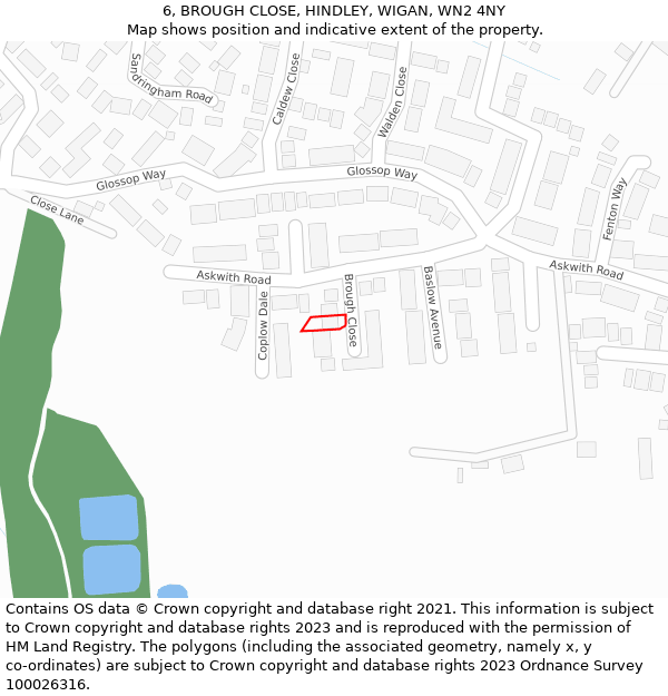 6, BROUGH CLOSE, HINDLEY, WIGAN, WN2 4NY: Location map and indicative extent of plot