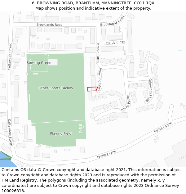 6, BROWNING ROAD, BRANTHAM, MANNINGTREE, CO11 1QX: Location map and indicative extent of plot