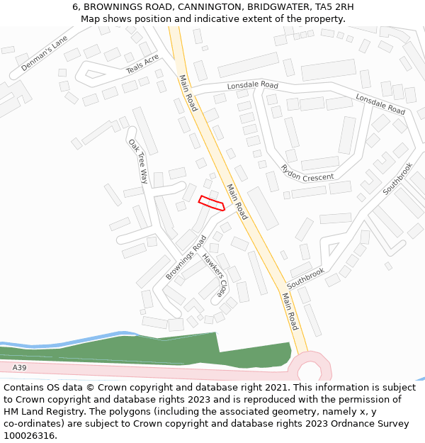 6, BROWNINGS ROAD, CANNINGTON, BRIDGWATER, TA5 2RH: Location map and indicative extent of plot