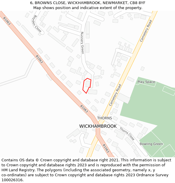 6, BROWNS CLOSE, WICKHAMBROOK, NEWMARKET, CB8 8YF: Location map and indicative extent of plot