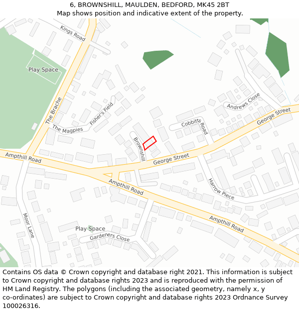 6, BROWNSHILL, MAULDEN, BEDFORD, MK45 2BT: Location map and indicative extent of plot