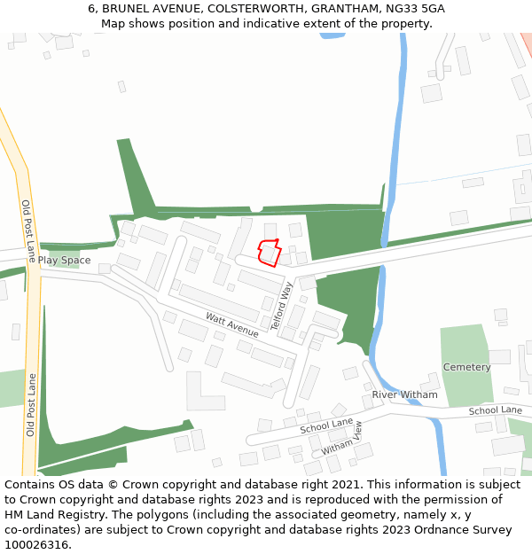 6, BRUNEL AVENUE, COLSTERWORTH, GRANTHAM, NG33 5GA: Location map and indicative extent of plot