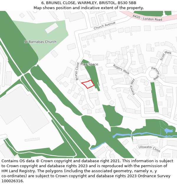 6, BRUNEL CLOSE, WARMLEY, BRISTOL, BS30 5BB: Location map and indicative extent of plot