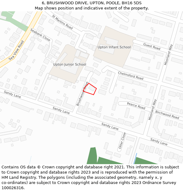 6, BRUSHWOOD DRIVE, UPTON, POOLE, BH16 5DS: Location map and indicative extent of plot