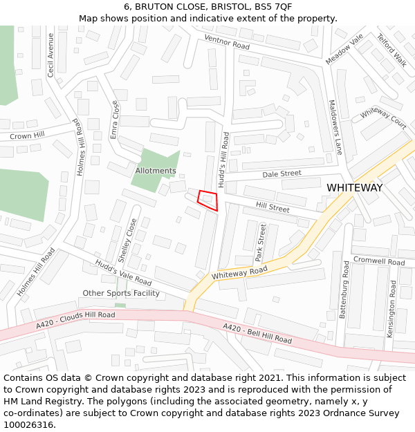 6, BRUTON CLOSE, BRISTOL, BS5 7QF: Location map and indicative extent of plot