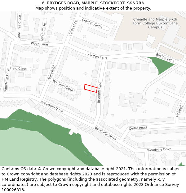 6, BRYDGES ROAD, MARPLE, STOCKPORT, SK6 7RA: Location map and indicative extent of plot