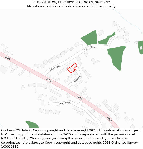 6, BRYN BEDW, LLECHRYD, CARDIGAN, SA43 2NY: Location map and indicative extent of plot