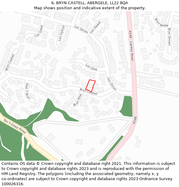 6, BRYN CASTELL, ABERGELE, LL22 8QA: Location map and indicative extent of plot