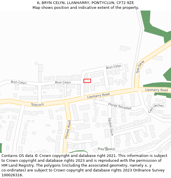 6, BRYN CELYN, LLANHARRY, PONTYCLUN, CF72 9ZE: Location map and indicative extent of plot