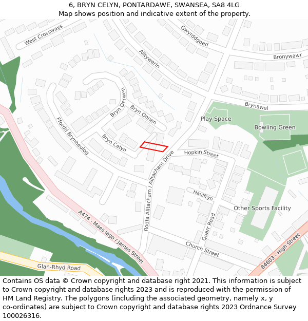 6, BRYN CELYN, PONTARDAWE, SWANSEA, SA8 4LG: Location map and indicative extent of plot