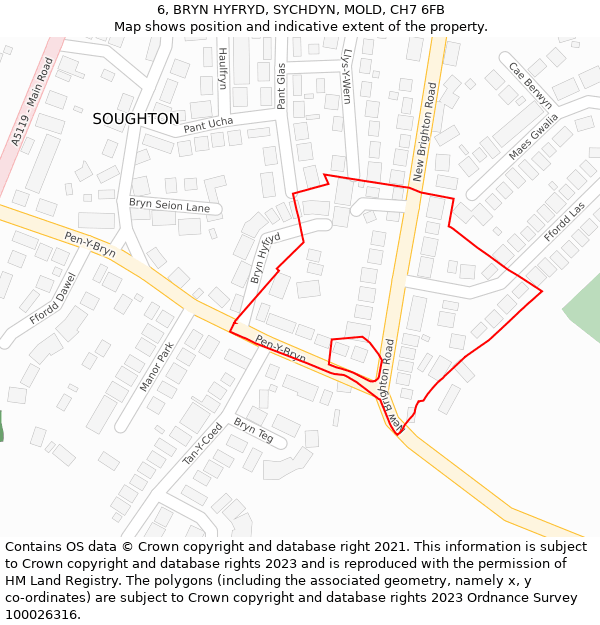 6, BRYN HYFRYD, SYCHDYN, MOLD, CH7 6FB: Location map and indicative extent of plot