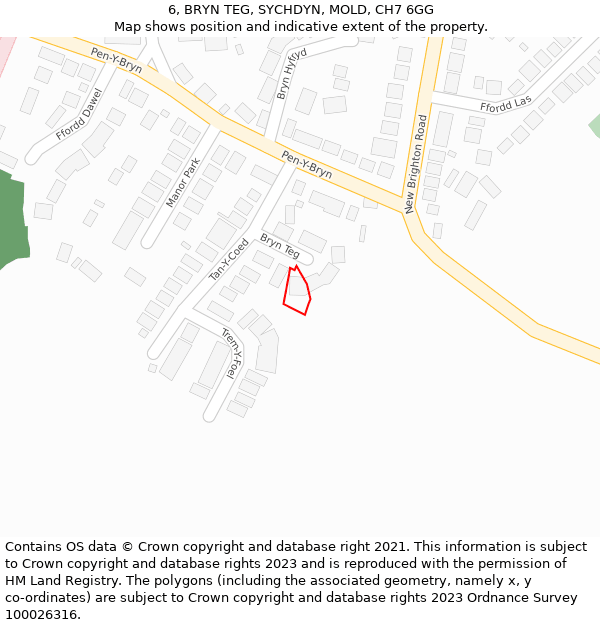 6, BRYN TEG, SYCHDYN, MOLD, CH7 6GG: Location map and indicative extent of plot