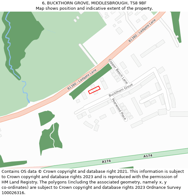 6, BUCKTHORN GROVE, MIDDLESBROUGH, TS8 9BF: Location map and indicative extent of plot