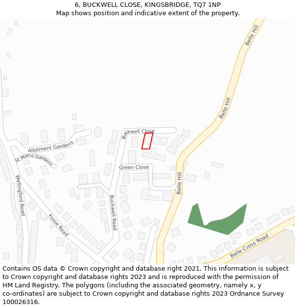 6, BUCKWELL CLOSE, KINGSBRIDGE, TQ7 1NP: Location map and indicative extent of plot