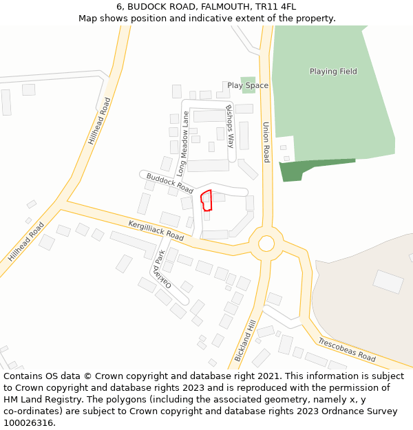 6, BUDOCK ROAD, FALMOUTH, TR11 4FL: Location map and indicative extent of plot