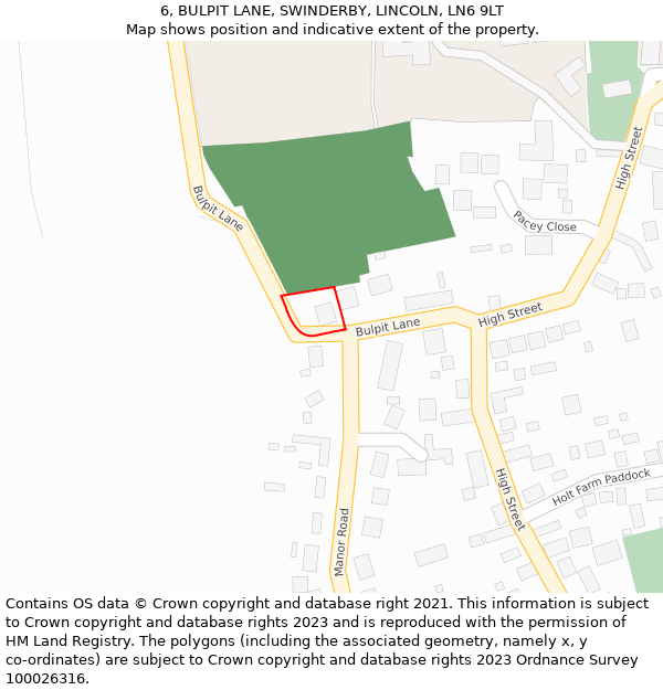 6, BULPIT LANE, SWINDERBY, LINCOLN, LN6 9LT: Location map and indicative extent of plot