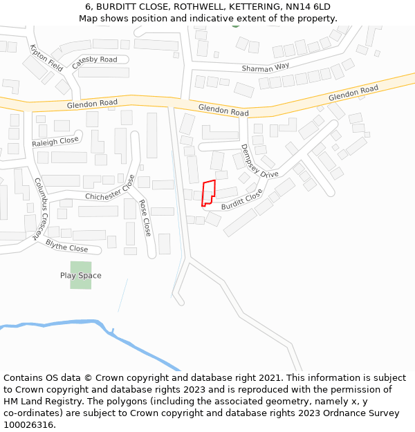 6, BURDITT CLOSE, ROTHWELL, KETTERING, NN14 6LD: Location map and indicative extent of plot