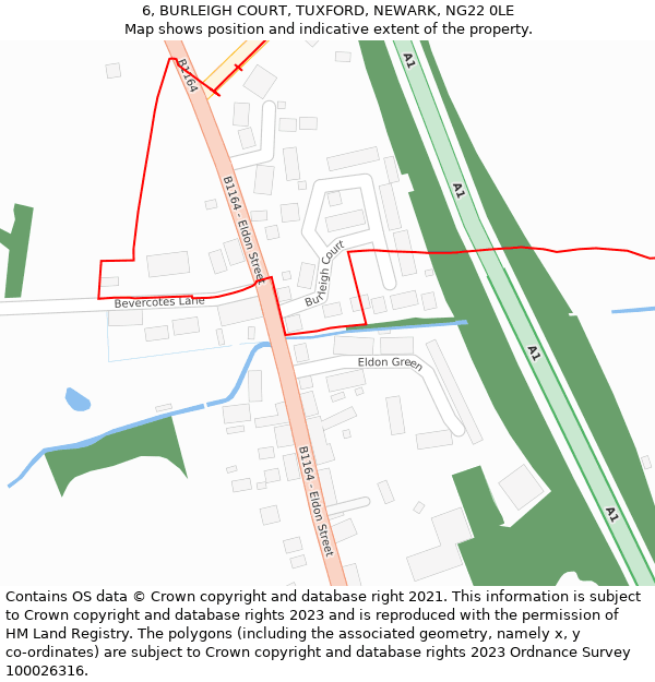 6, BURLEIGH COURT, TUXFORD, NEWARK, NG22 0LE: Location map and indicative extent of plot